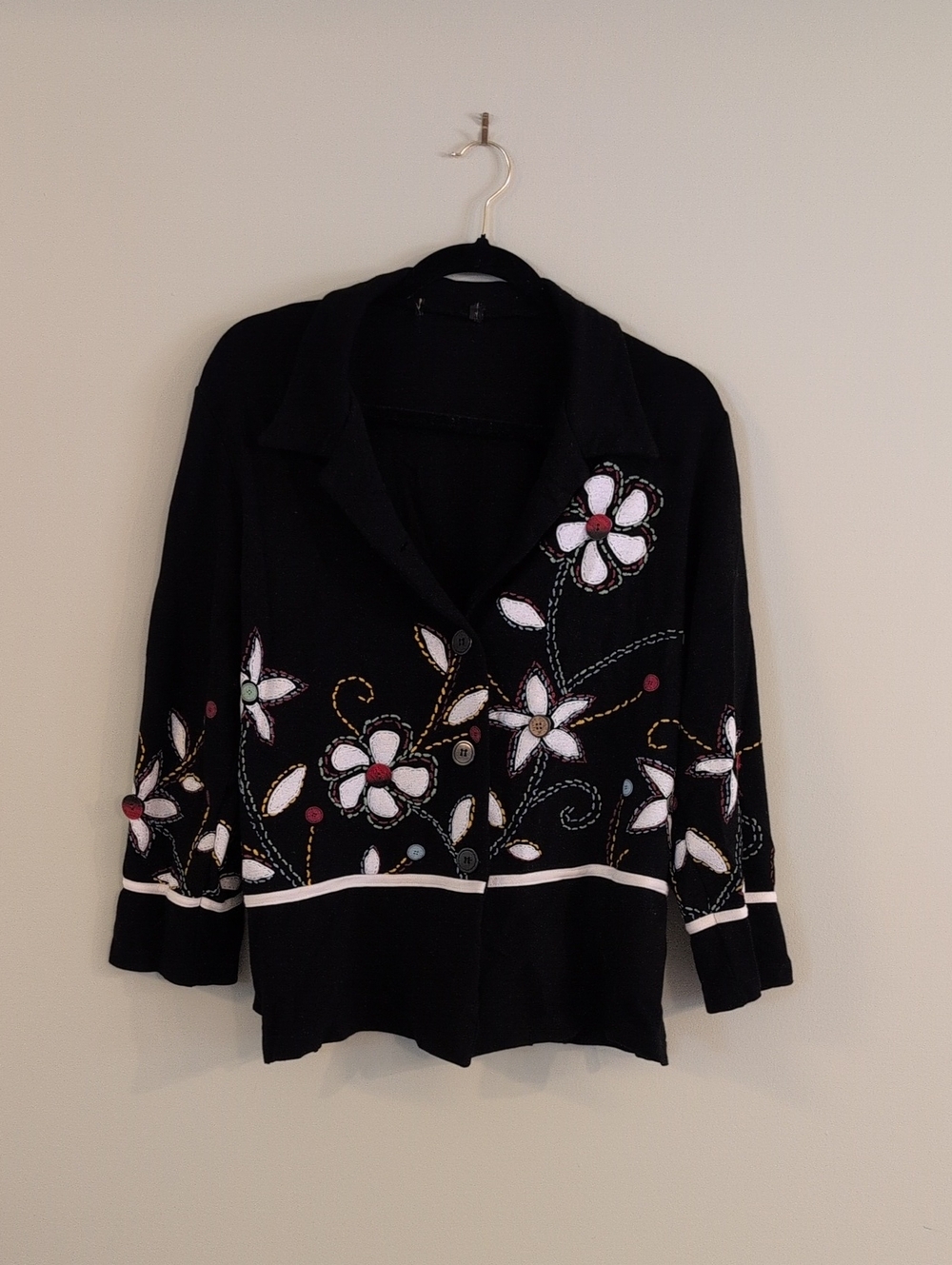 Black Floral Embroidered Women's Blazer Jacket
